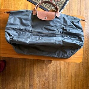 Longchamp Gunmetal Gray Le Pliage Expandable Travel Nylon Weekender